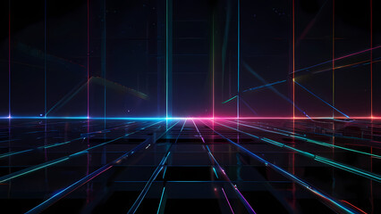 A futuristic flat vector background featuring a dark, minimalistic grid with bright, intersecting laser beams