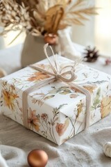 Minimalist autumn gift box with a minimalist geometric pattern, muted tones