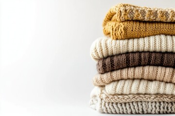 Stack of Knitted Sweaters in Beige, Brown, and Yellow