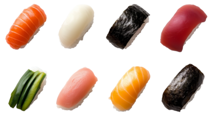 Set of different sushi  isolated on transparent background