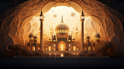 Ramadan Kareem card in paper cut style