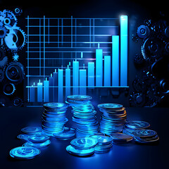 Glowing blue money coin with business