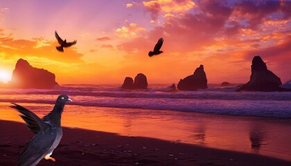 Pigeon Perch: Sunset Over Rock Arches"sunset, sky, sea, sunrise, beach, sun, water, ocean, 