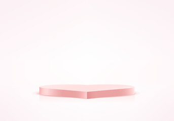 Pink studio room background with heart shape podium. Valentine platforms mockup product display presentation. Space for selling products on the website. Vector illustration.