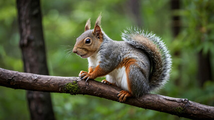 Obraz premium Wiewiórka w naturalnym środowisku. Generative AI.