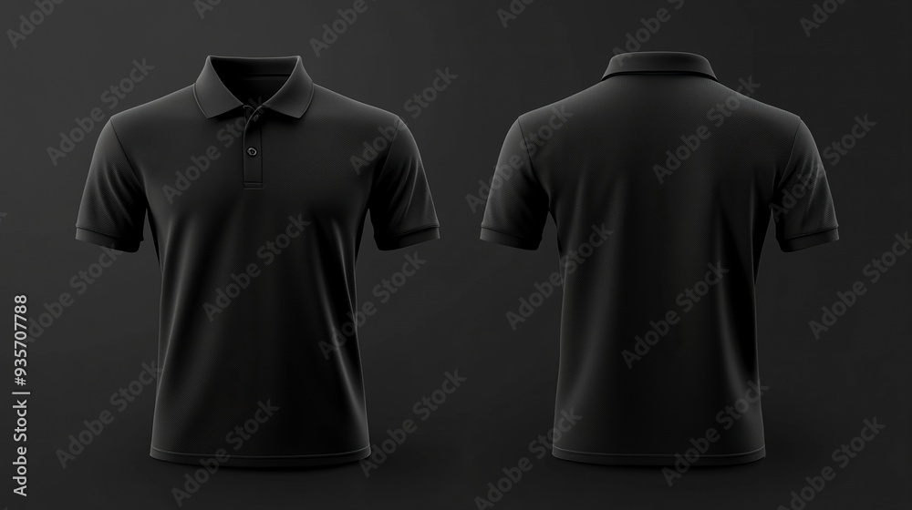 Wall mural Men black polo shirt front and back view, Isolated blank front and back polo t-shirt for graphic design mock up.generative ai