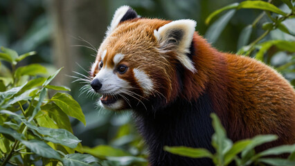 Naklejka premium Panda ruda w naturalnym środowisku. Generative AI