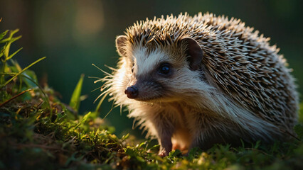Fototapeta premium Jeż w naturalnym środowisku. Generative AI.