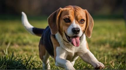 Pies beagle w naturalnym środowisku. Generative AI.