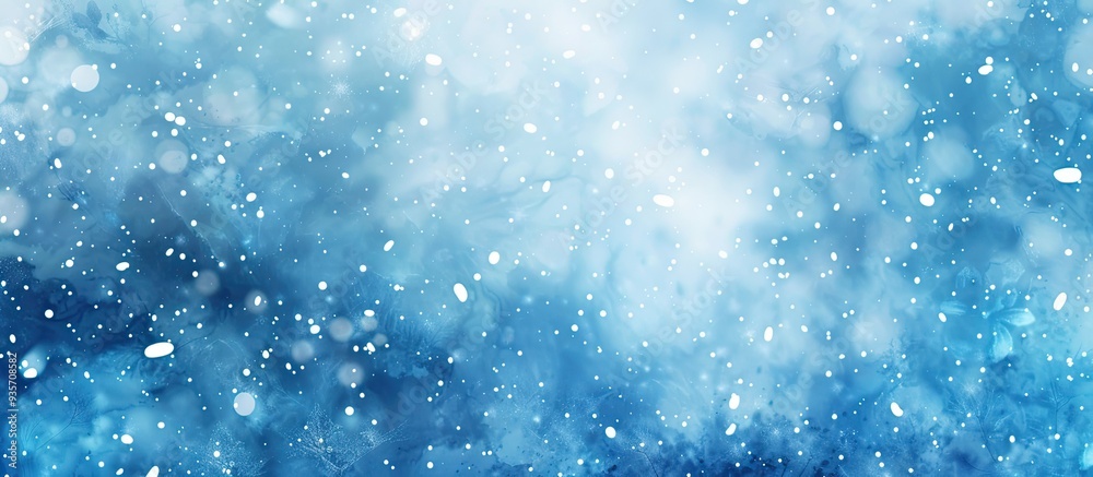 Poster blue abstract background with watercolor snowfall. copy space image. place for adding text and desig