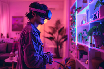 Obraz premium Immersive Virtual Reality Experience. Next-Gen VR Headset for Gaming and Beyond 