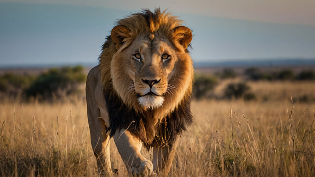 Fototapeta Lew w naturalnym środowisku. Generative AI