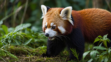 Obraz premium Panda ruda w naturalnym środowisku. Generative AI