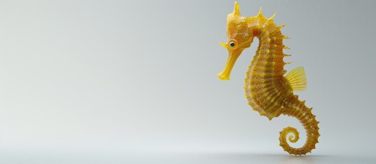Naklejka premium Longsnout seahorse also known as Slender seahorse Hippocampus reidi in yellowish color against a white background. Copy space image. Place for adding text and design