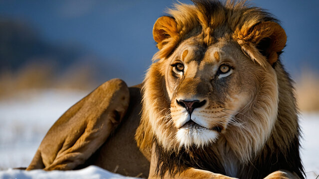 Fototapeta Lew w naturalnym środowisku. Generative AI