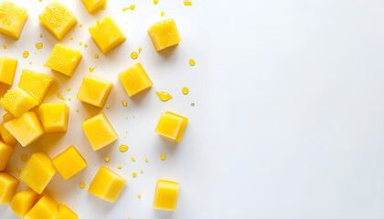 Mango cube slices isolated on white background