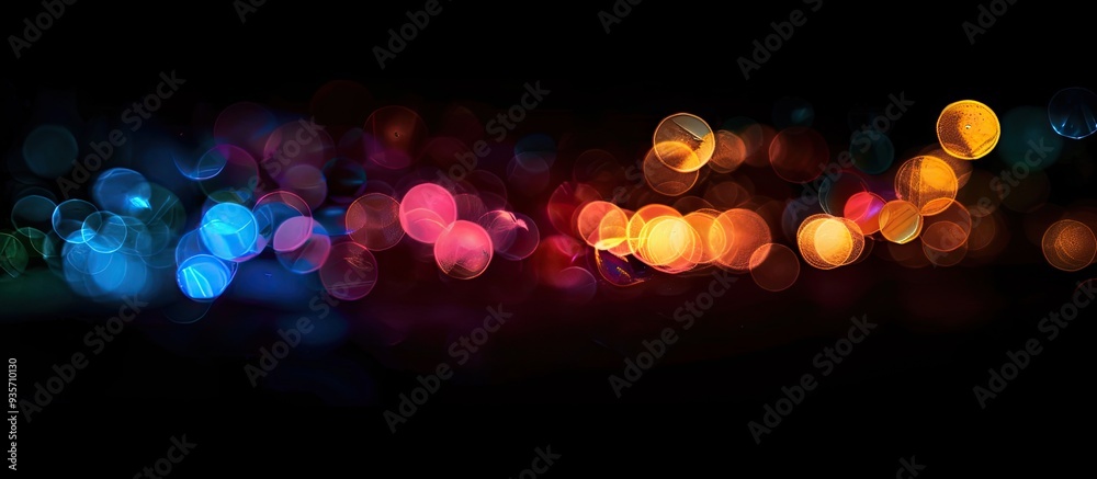 Poster abstract long exposure light effect with colorful soft blurred bokeh on a black background shimmerin