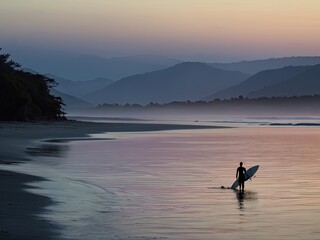 sunset on the lake,sunset in the mountains,silhouette of a person in the sunset
