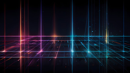 Obraz premium A futuristic flat vector background featuring a dark, minimalistic grid with bright, intersecting laser beams