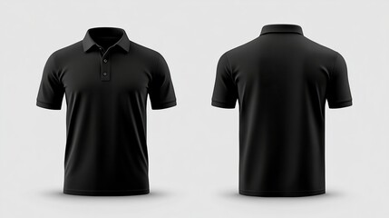 Men black polo shirt front and back view, Isolated blank front and back polo t-shirt for graphic design mock up.generative ai