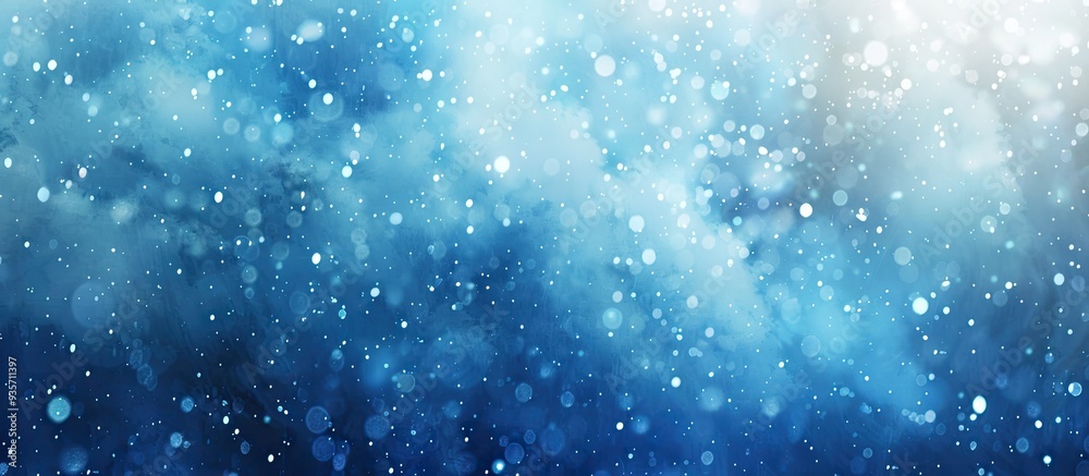Poster blue abstract background with watercolor snowfall. copy space image. place for adding text and desig
