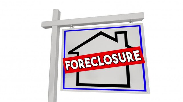 Foreclosure House Real Estate for Sale Sign Foreclosed Home Repossessed 3d Animation