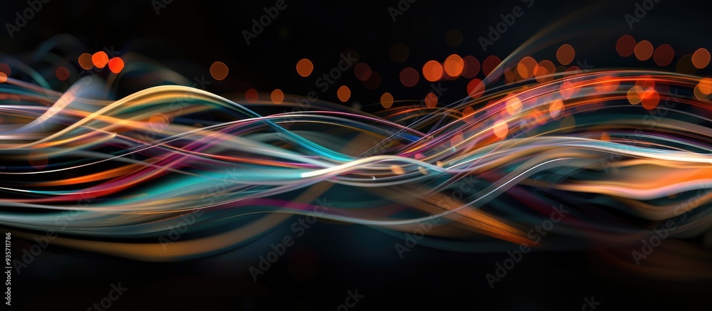 Poster abstract long exposure light effect with colorful soft blurred bokeh on a black background shimmerin