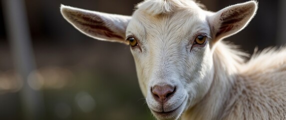 Fototapeta premium Close-up portrait of a white goat with yellow eyes