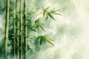 Two green bamboo, watercolour style. Generative AI