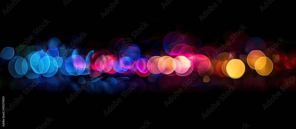 Poster abstract long exposure light effect with colorful soft blurred bokeh on a black background shimmerin