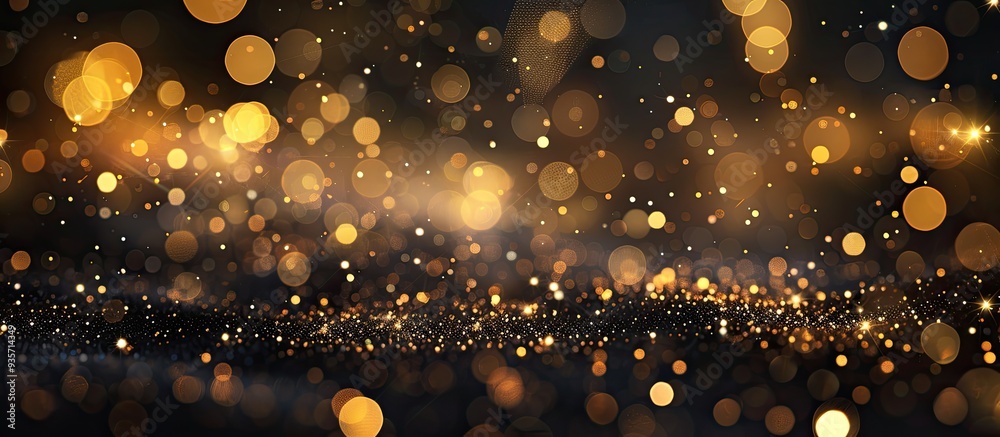 Poster black background featuring golden glittering lights bokeh abstract defocused design high quality ima