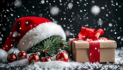 Santa Claus with gift boxes Christmas background