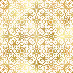 Arabic style seamless pattern. Vector shiny gold oriental ornament on white background. Islamic traditional gradient texture for backgrounds, wallpapers, textile patterns, decoration