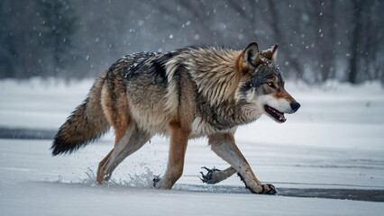 Obraz premium Wilk w naturalnym środowisku. Generative AI.