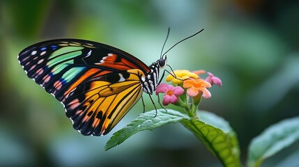 Fototapeta premium Butterfly with colorful, detailed wings, perched gracefully, with a slightly blurred background enhancing its beauty.