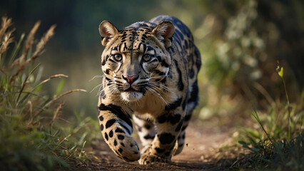 Pantera mglista w naturalnym środowisku. Generative AI.