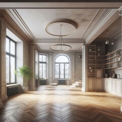 Fototapeta premium apartment renovation - empty room before and after refurbishment or restoration 