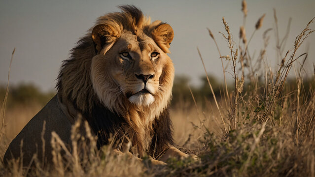 Fototapeta Lew w naturalnym środowisku. Generative AI