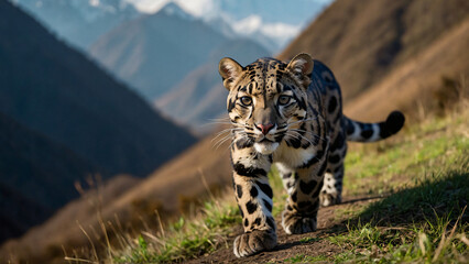 Pantera mglista w naturalnym środowisku. Generative AI.