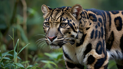 Fototapeta premium Pantera mglista w naturalnym środowisku. Generative AI.