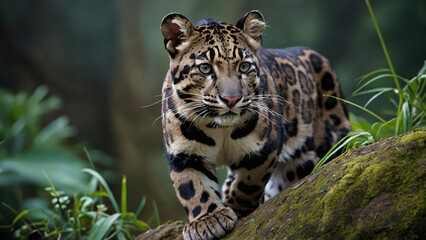 Pantera mglista w naturalnym środowisku. Generative AI.