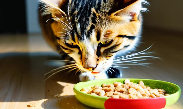 Playful Cat Interacting with Food Rations