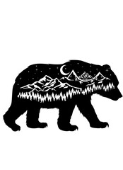 Bear | Grizzly Bear | Walking Bear | Bear in the Forest | Outdoor Scene | Wildlife | Jungle Animal | Nature Scene | Original Illustration | Vector and Clipart | Cutfile and Stencil