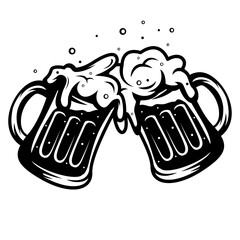 Beer | Drunk Dad | Alcoholic Drink | Beer Overload | Mug of Beer | Beer Glass | Mugs Clinking | Beer Cheers | Original Illustration | Vector and Clipart | Cutfile and Stencil