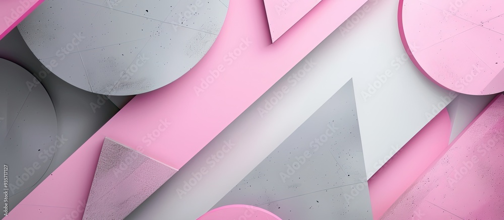 Poster abstract geometric shape in gray and pink on a paper background. copy space image. place for adding 