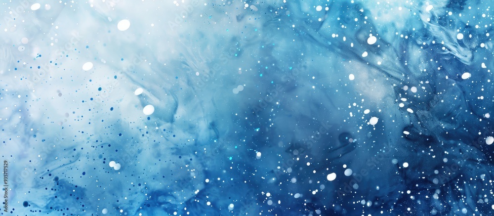 Poster blue abstract background with watercolor snowfall. copy space image. place for adding text and desig