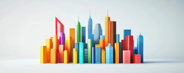 Colorful geometric cityscape illustration.