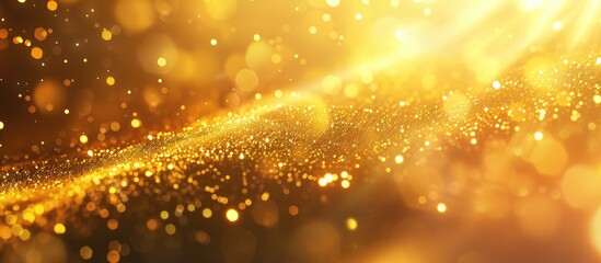 Obraz premium Luxury golden yellow gradient metallic copyspace empty background Beautiful abstract shine and glittering light Christmas holiday glowing backdrop Blurred twinkling light