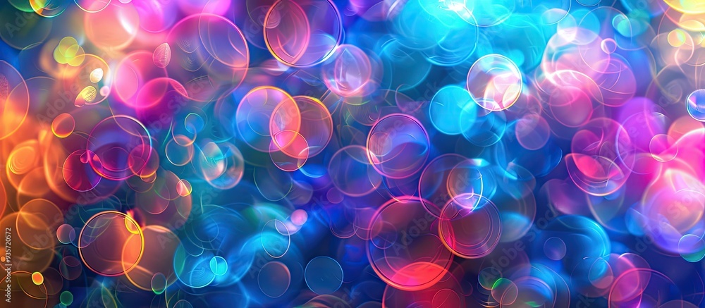 Poster abstract circles with a bright blurry multicolored background featuring texture glow sparkle and mov