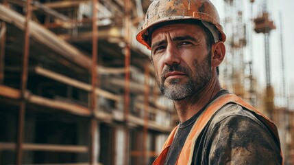 Experienced Construction Worker Operating Heavy Machinery on High-Rise Site